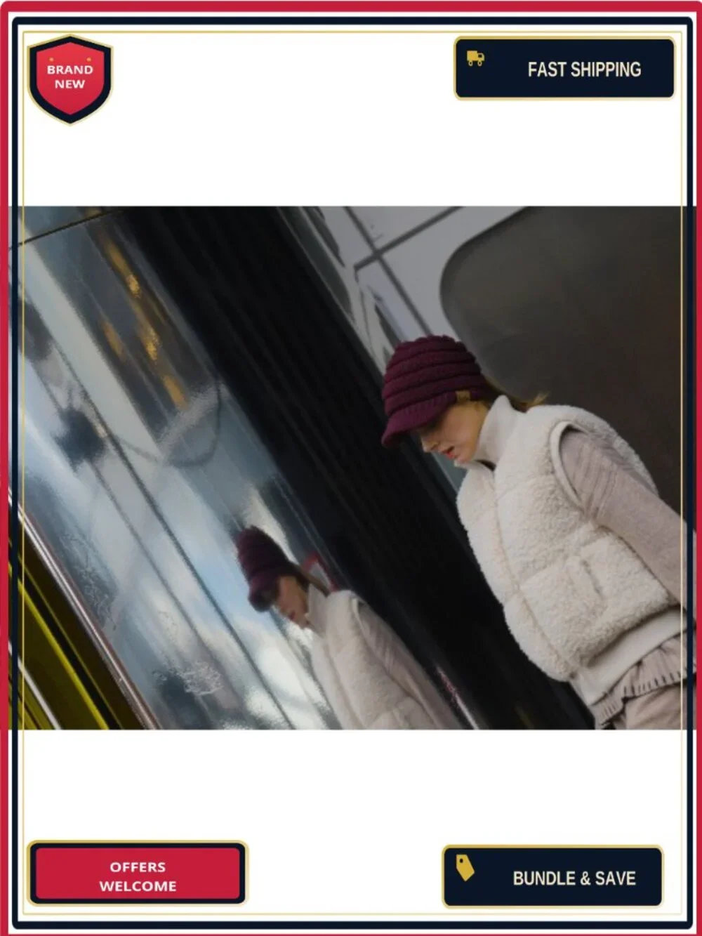 Ribbed Knit Beanie Hat with Ponytail Hole Stretchy Winter